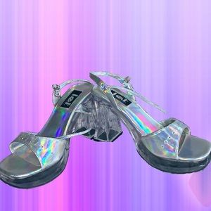 HOLOGRAPHIC crystal l.e.i. chunky heels